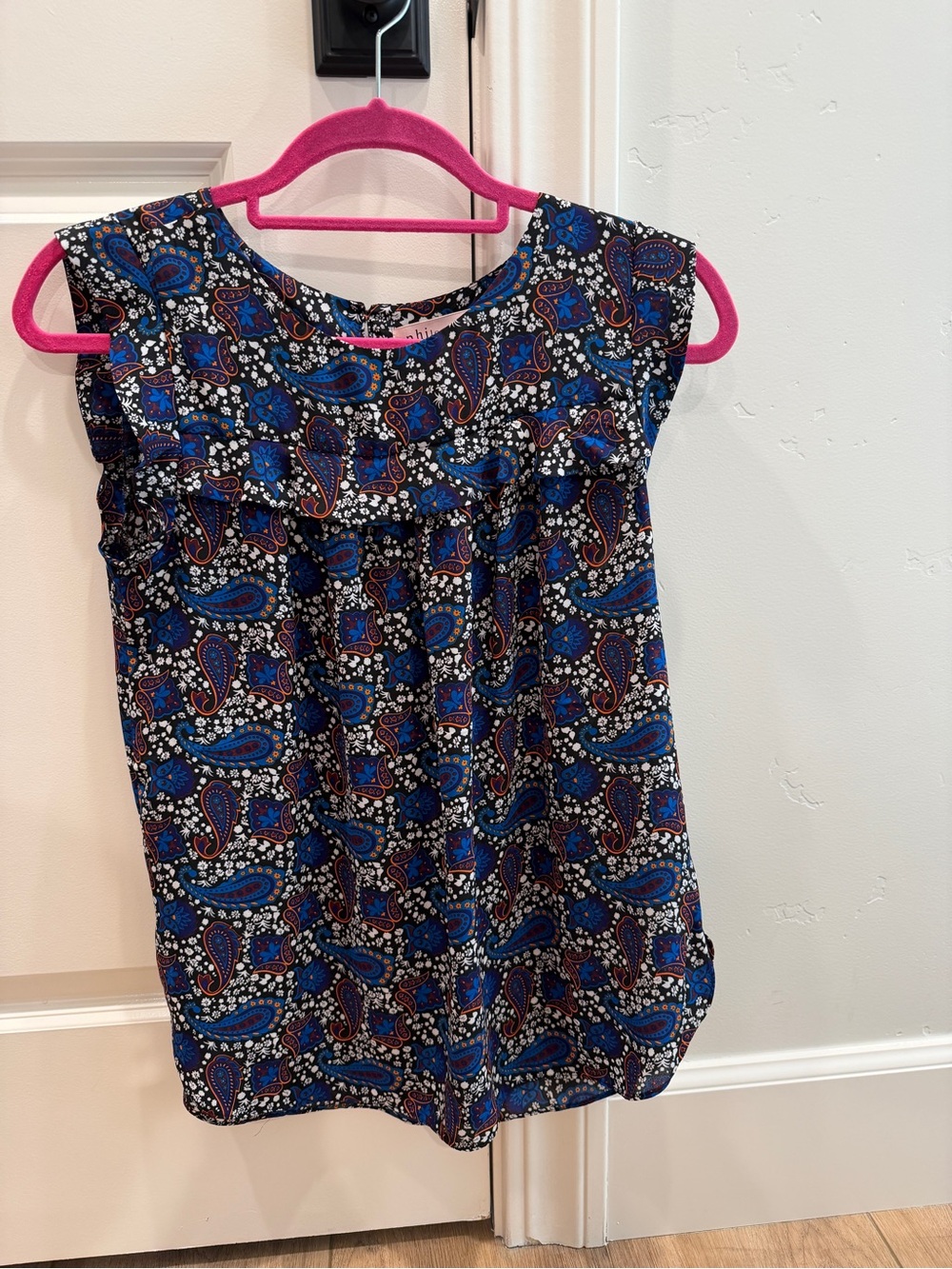Philosophy Paisley Print Sleeveless Blouse - Blue & Black Sz: S